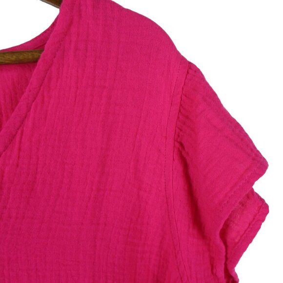 Three Dots Double Top Gauze Pink Short Sleeve V-Neck  XXL NWT $138 Casual - Picture 4 of 7